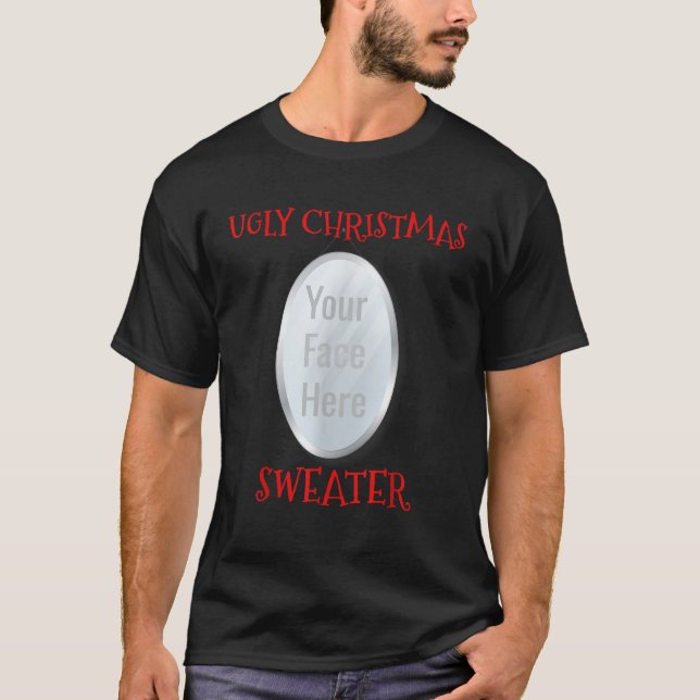 Weihnachts-Sweater-Spiegel mit Ihrem Gesicht hier T-Shirt (Vorderseite)