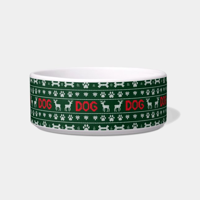 Weihnachts-Sweater-Strick-Muster — Hund Napf (Vorderseite)