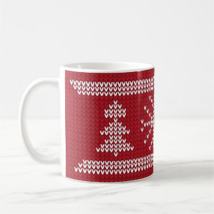 Weihnachts Sweater Strick Muster Roter Tree Schnee Kaffeetasse