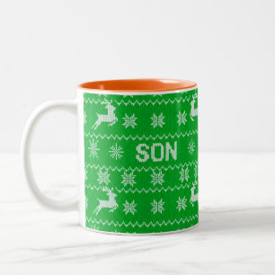 Weihnachts-Sweater-Strick-Muster — Sohn Zweifarbige Tasse