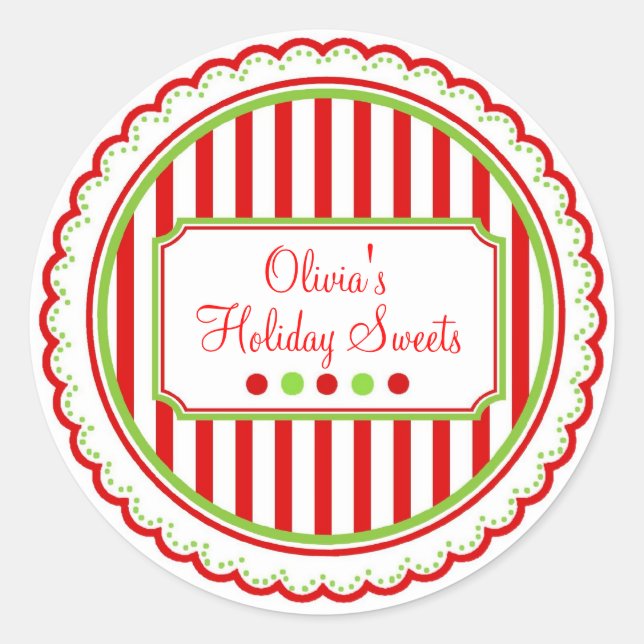 Weihnachts-Sweet Stripes Weihnachtskleber Runder Aufkleber (Vorderseite)