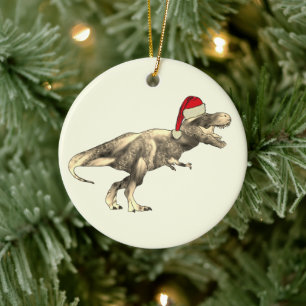 Weihnachts-T-Rex-Dinosaurier Weihnachtsmann für Ki Keramik Ornament