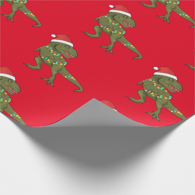 Weihnachts-T-Rex-Dinosaurier Weihnachtswrapping Pa Geschenkpapier (Ecke)