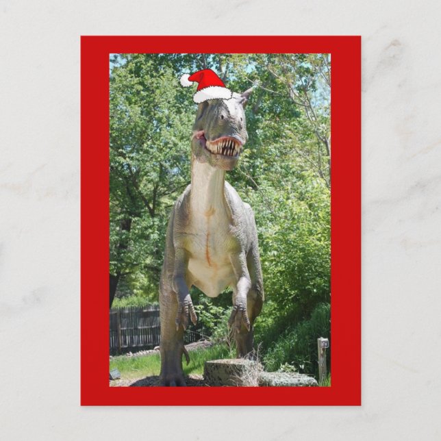 Weihnachts T-Rex Feiertagspostkarte (Vorderseite)