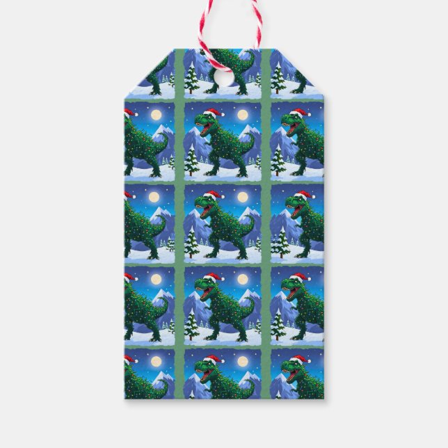 Weihnachts-T-Rex Geschenkanhänger (Vorderseite)