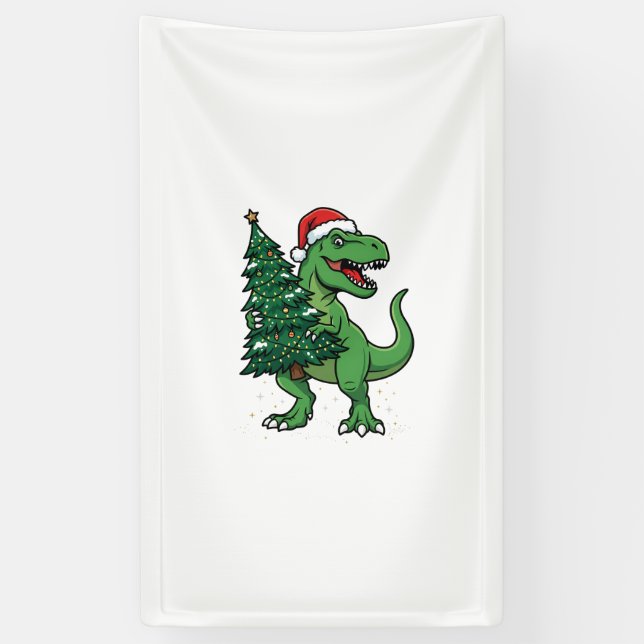 Weihnachts-T-Rex trägt Weihnachtsbaum Banner (Vertikal)
