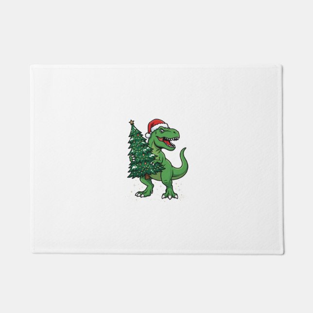 Weihnachts-T-Rex trägt Weihnachtsbaum Fußmatte (Vorderseite)