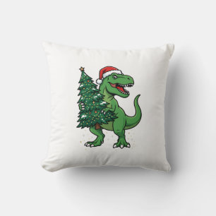 Weihnachts-T-Rex trägt Weihnachtsbaum Kissen