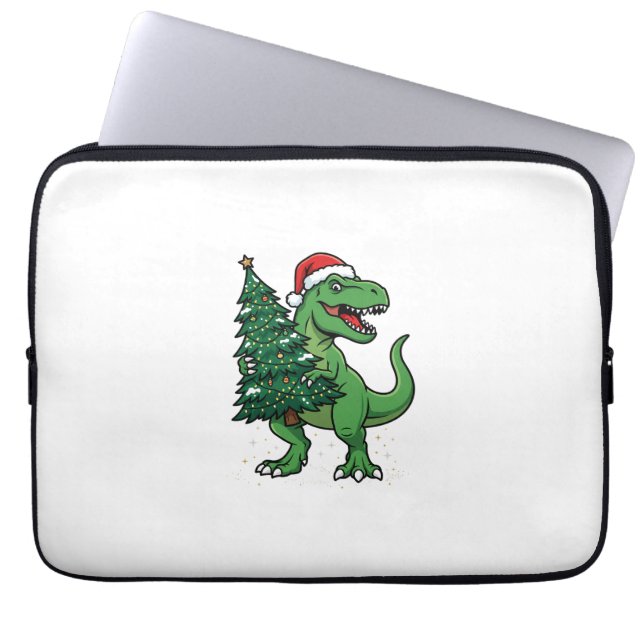 Weihnachts-T-Rex trägt Weihnachtsbaum Laptopschutzhülle (Vorderseite)