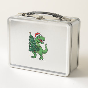 Weihnachts-T-Rex trägt Weihnachtsbaum Metall Brotdose