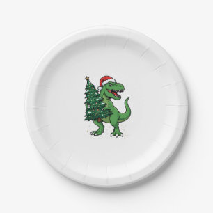 Weihnachts-T-Rex trägt Weihnachtsbaum Pappteller