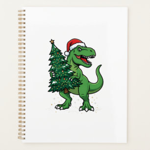 Weihnachts-T-Rex trägt Weihnachtsbaum Planer
