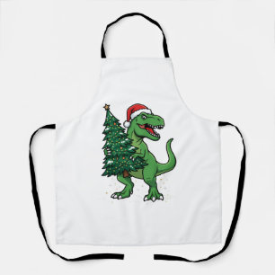 Weihnachts-T-Rex trägt Weihnachtsbaum Schürze