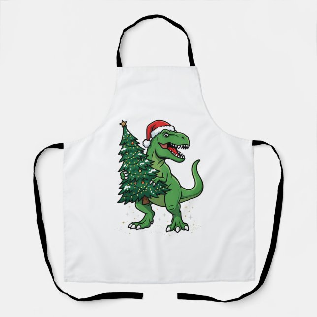 Weihnachts-T-Rex trägt Weihnachtsbaum Schürze (Vorderseite)