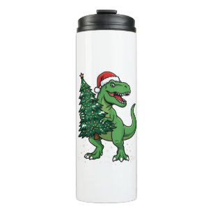 Weihnachts-T-Rex trägt Weihnachtsbaum Thermosbecher