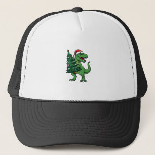 Weihnachts-T-Rex trägt Weihnachtsbaum Truckerkappe