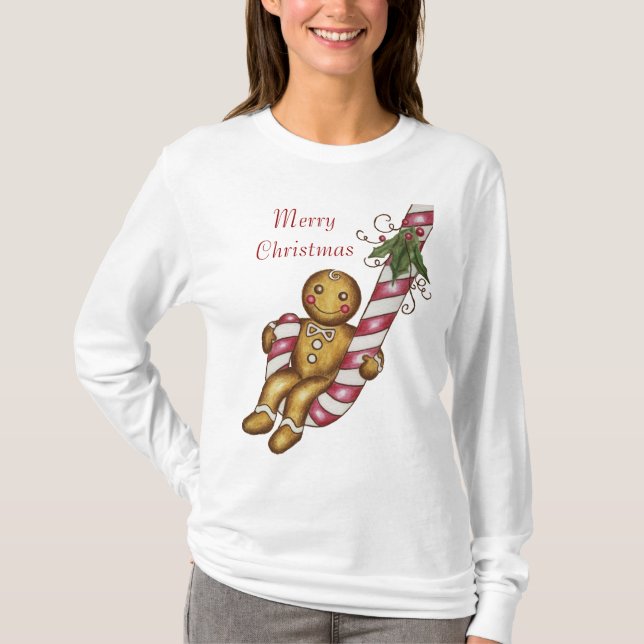 Weihnachts-T - Shirt Gingerbread Frohe Weihnachten (Vorderseite)