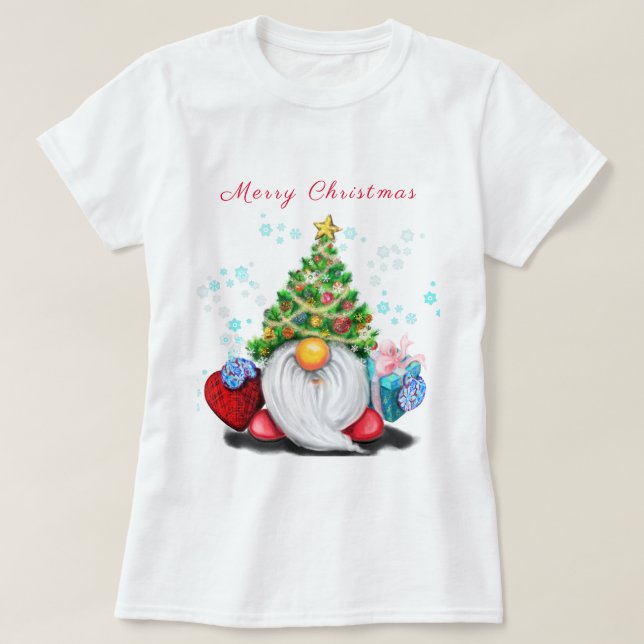 Weihnachts-T - Shirt Happy Gnome mit Geschenk (Design vorne)