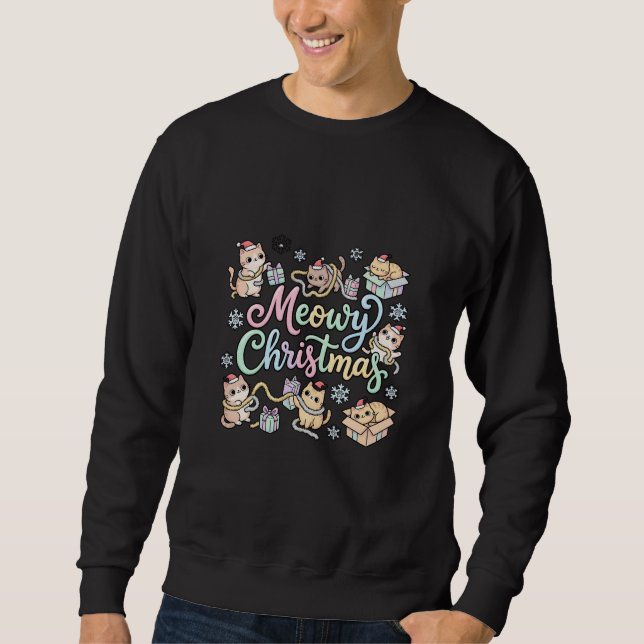 Weihnachts-T-Shirt mit Meowy Sweatshirt (Vorderseite)