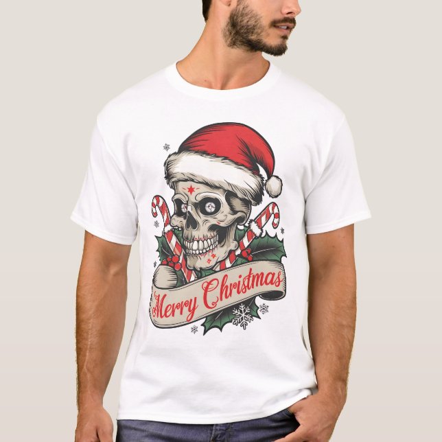 🎅 💀 Weihnachts-T-Shirt Santa Skull T-Shirt (Vorderseite)