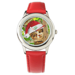 Weihnachts Tabby, Katze in einem Baum. Armbanduhr