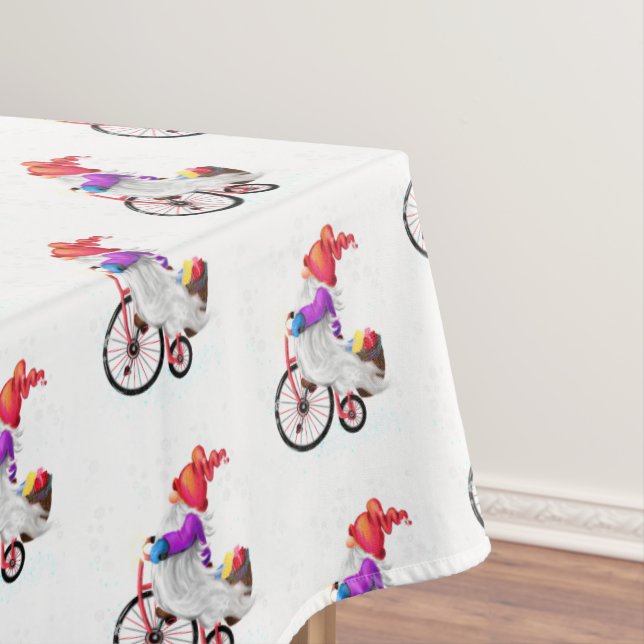 Weihnachts-Tabletts Gnome mit Fahrrad und Geschenk Tischdecke (Beispiel)