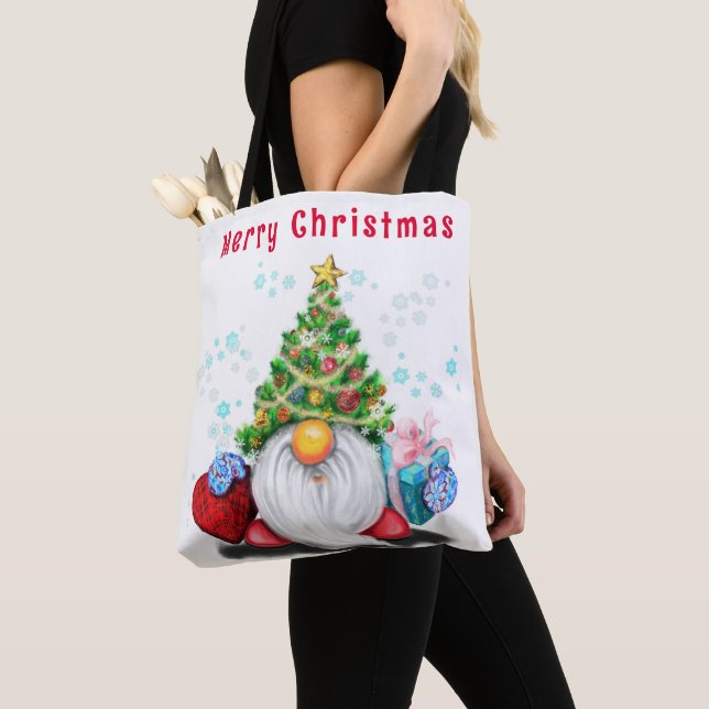 Weihnachts-Tag-Gnome mit Geschenk (Von Nahem)