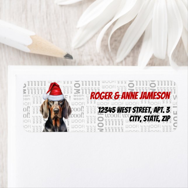 Weihnachts-Tan und Black Coonhound-Rücksendeadress (Insitu)