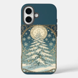 Weihnachts-Tannenbaum mit Schnee und sternförmigen iPhone 16 Hülle