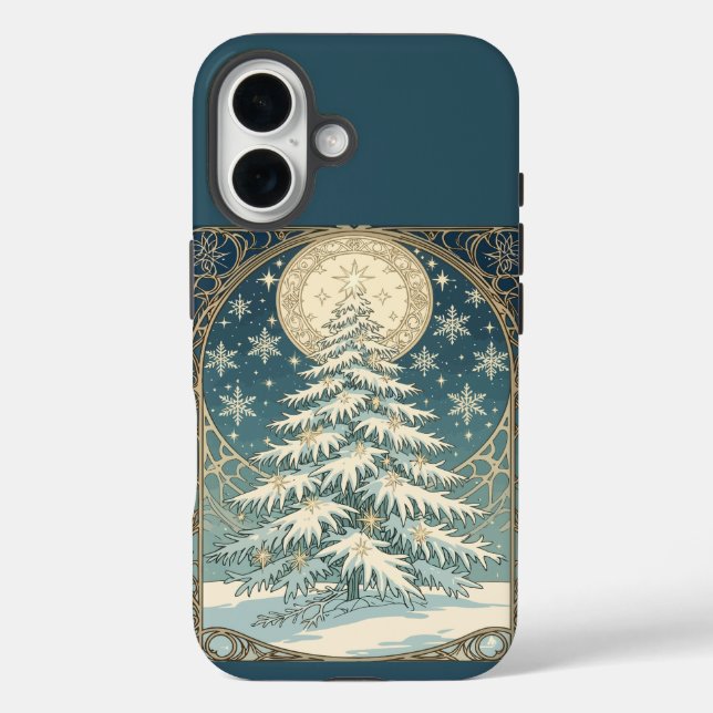 Weihnachts-Tannenbaum mit Schnee und sternförmigen Case-Mate iPhone Hülle (Rückseite)