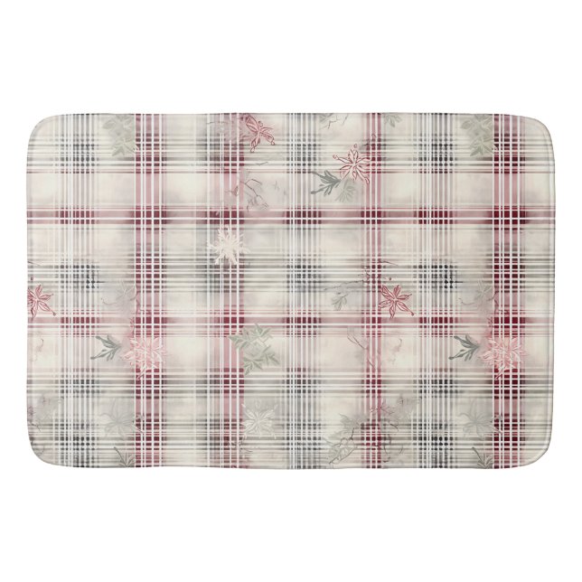 Weihnachts-Tartan-Blumendesign Serie #13 Badematte (Vorderseite)