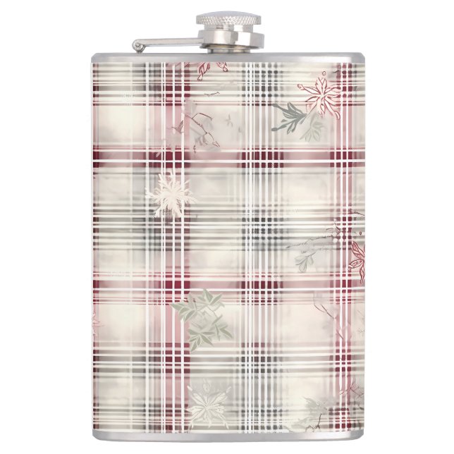 Weihnachts-Tartan-Blumendesign Serie #13 Flachmann (Vorderseite)