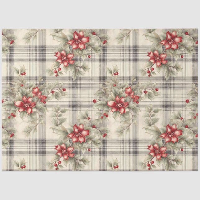 Weihnachts-Tartan-Blumendesign Serie #19 Seidenpapier (Vorderseite)