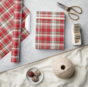 Weihnachts-Tartan in Cranberryrot, Rot, Mocha... Geschenkpapier