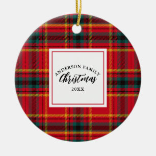 Weihnachts-Tartan Kariert Familienname Jahr Keramik Ornament