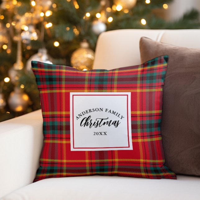 Weihnachts-Tartan Kariert Familienname Jahr Kissen (Von Creator hochgeladen)