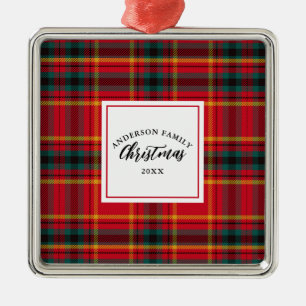 Weihnachts-Tartan Kariert Familienname Jahr Ornament Aus Metall
