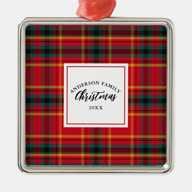 Weihnachts-Tartan Kariert Familienname Jahr Ornament Aus Metall (Vorne)