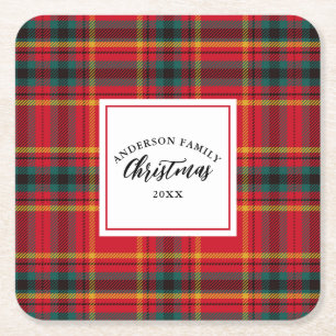 Weihnachts-Tartan Kariert Familienname Jahr Rechteckiger Pappuntersetzer
