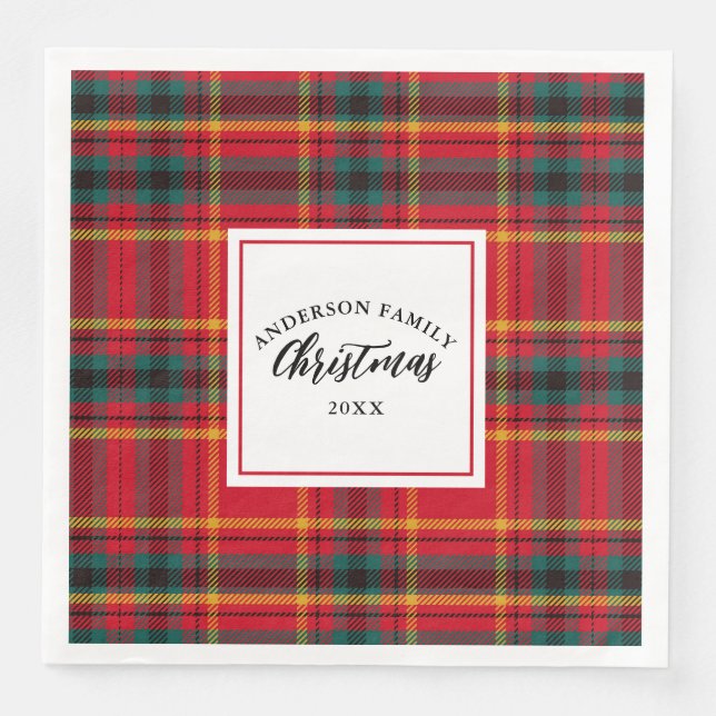 Weihnachts-Tartan Kariert Familienname Jahr Serviette (Vorderseite)