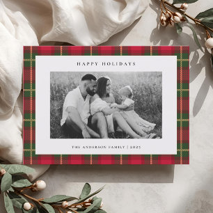 Weihnachts-Tartan-Karo zweiseitiges Familienfoto Feiertagskarte