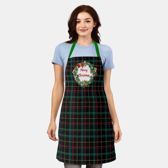 Weihnachts-Tartan mit Feiertagsreath Schürze (Getragen)