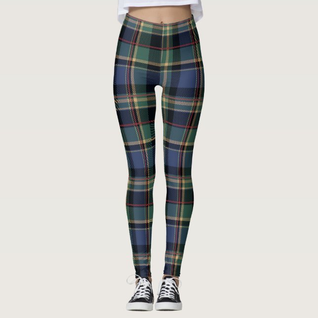Weihnachts-Tartan Navy Blau Grün ID1141B Leggings (Vorderseite)