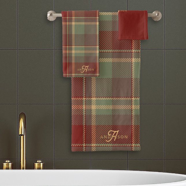 Weihnachts-Tartan Rot Grün ID1141A Badhandtuch Set (Von Creator hochgeladen)