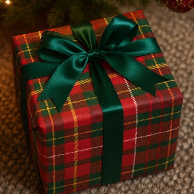 Weihnachts-Tartan Rot und Grün  Geschenkpapier (glossy red tartan Christmas wrapping paper.  )