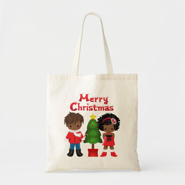 Weihnachts-Tasche mit afroamerikanischen Kindern Tragetasche (Vorne)