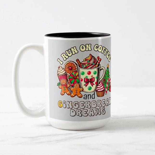 Weihnachts-Tasse Lauf auf Kaffee und Ingwer Brot T Zweifarbige Tasse (Links)
