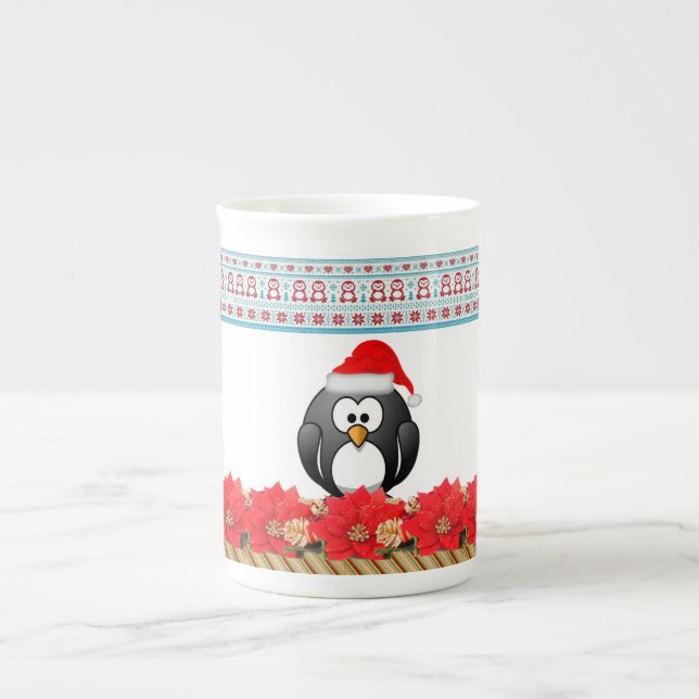 Weihnachts-Tasse, Pinguin Prozellantasse (Vorderseite)