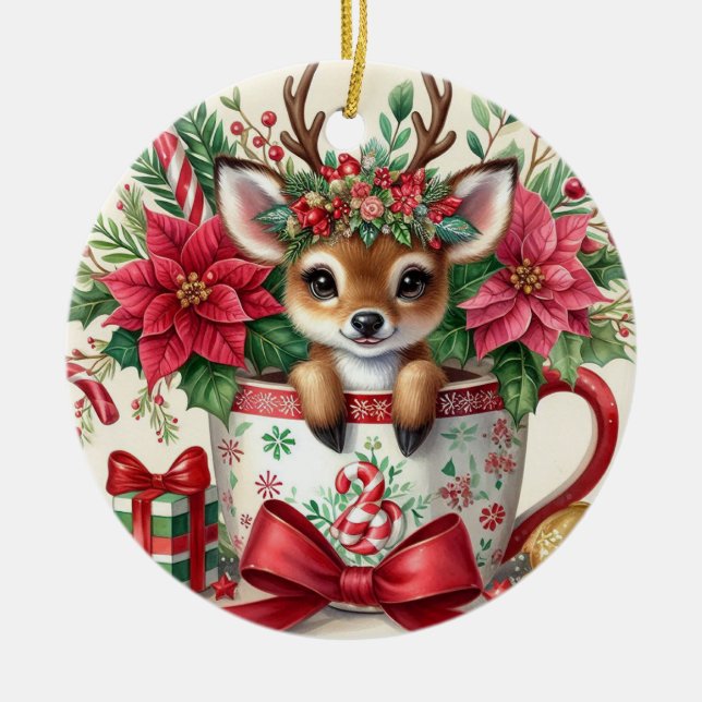 Weihnachts-Tasse Rentier 2 Keramik Ornament (Vorne)