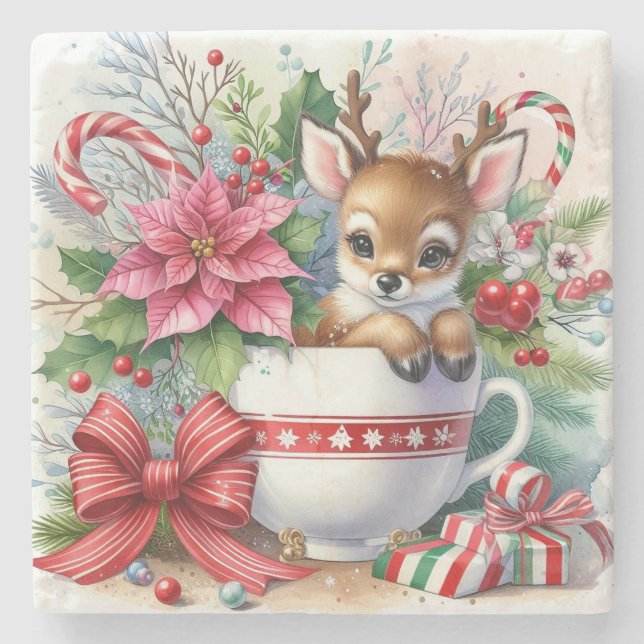 Weihnachts-Tasse Rentier 3 Steinuntersetzer (Vorderseite)